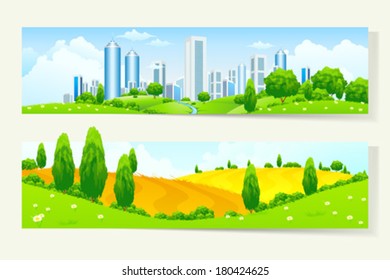 Two Cool Horizontal Banners with Nature and City