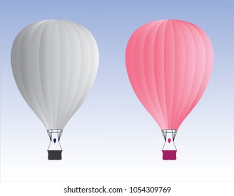 Two cool hot air balloons with beautiful colors flying in the sky for adventure