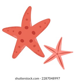 Two coral starfish isolated on white background. Modern flat cartoon style.