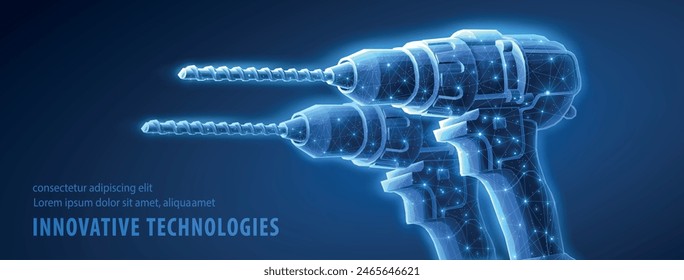 Dos taladros inalámbricos. Herramienta eléctrica, destornillador eléctrico, taladro de martillo, broca de tornillo, herramienta de mano, taladro de constructores, broca, taladro operado por batería, concepto de mejora del hogar