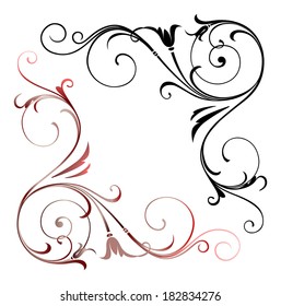 Two corner ornamental fragment with curve line and stylized leaves for your design