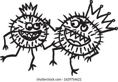 two coronavirus dance and rejoice vector illustration