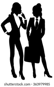 two corporate business woman standing and thinking