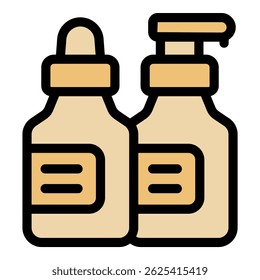 Two cosmetic product bottles, one with a dropper and one with a pump dispenser, containing cream, serum, or other beauty products