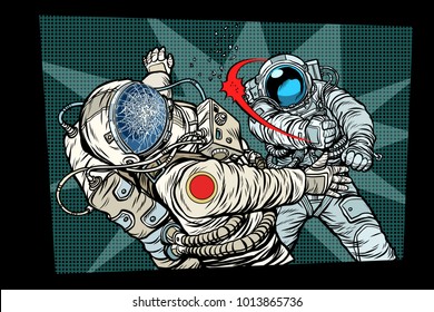 two cosmonauts fight the space war. Pop art retro comic book vector cartoon vector illustration hand drawing