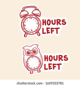 Two countdown template drawn in classic alarm clock and owl clock