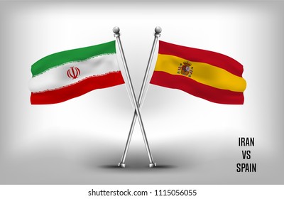 TWO COUNTRY FLAGS. IRAN AND SPAIN VECTOR EPS.