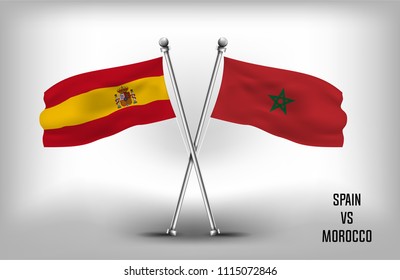 TWO COUNTRY FLAGS. SPAIN AND MOROCCO VECTOR EPS.