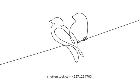 Two Couple Birds One Line Drawing. Vector One Line Drawing of Birds Silhouettes. Linear Continuous Line Drawing in Simple Linear Style for Minimalist Design. Not AI