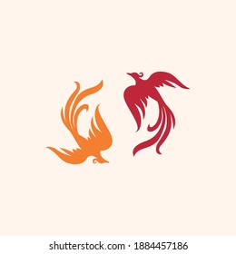 Two couple dancing phoenix vector logo design template