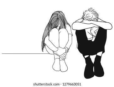 The two couple are having a problem sit apart and not talking. Concept Love Quarrel