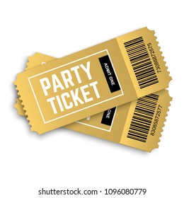 Two, Couple Vector Golden Party Tickets Isolated On White Background, Realistic 3d Event Festival Gold Ticket Template. One Of My Big Ticket Collection.
