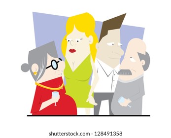 Two Couples at a Party Vector Illustration