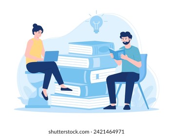 two couples studying trending concept flat illustration