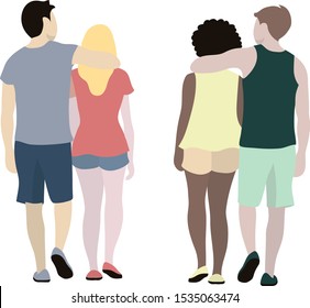 Two couples together, four people together. Flat vector illustration