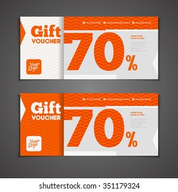 Two coupon voucher design. Gift voucher template with amount of discount and Contact Information. For hotel, restaurant, shop or other business.