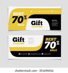 Two coupon voucher design. Gift voucher template with amount of discount and Contact Information. For hotel, restaurant, shop or other business.