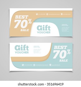 Two coupon voucher design. Gift voucher template with amount of discount and Contact Information. For hotel, restaurant, shop or other business.