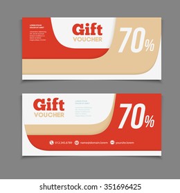 Two coupon voucher design. Gift voucher template with amount of discount and Contact Information. For hotel, restaurant, shop or other business.