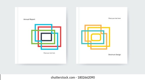 Two cover templates with colourful grid designs. Vector illustration. End of year, Annual report, print, rectangular, journal, catalog, minimalist, geometry, poster, abstract, advertising, document