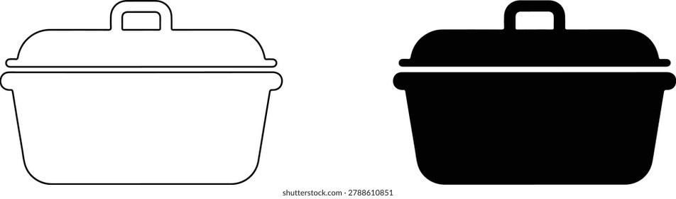 Two covered casserole dishes one in line art style and the other in solid fill style placed side by side isolated on transparent background