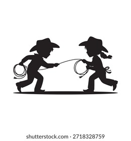 Dos vaqueros persiguiéndose juguetonamente con lassos en la silueta