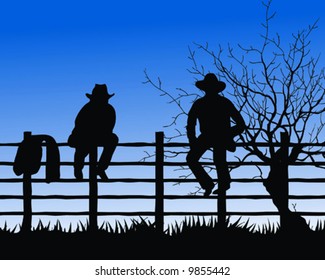 Two Cowboys Sitting On Fence - Computer Generated Artwork