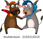 Two cows cartoon character illustration