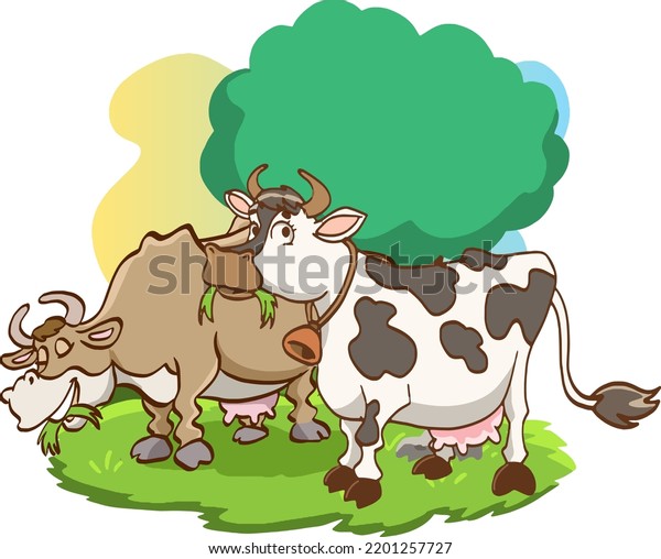 Two Cows Grassland Vector Illustration Stock Vector (Royalty Free ...