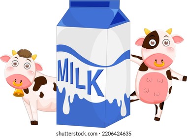 Two Cows Holding Milk Box Illustration