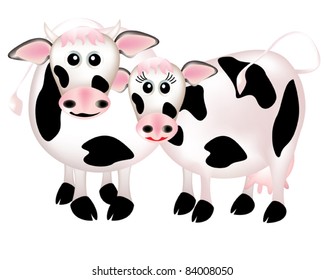 Two cows in love, cartoon
