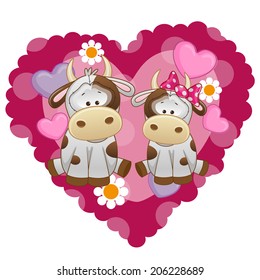 Two Cows on a background of heart 