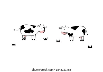 Two cows vector print. Doodle 