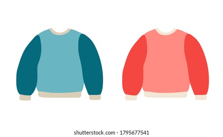 Two cozy warm sweaters. Blue Male and pink female outerwear. Cozy concept by Hugge. vector illustration isolated on white background