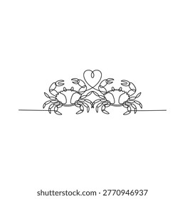 Two crabs forming a heart shape with a continuous line drawing style