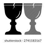 Two cracked chalices, religious artifact, ancient cup, symbolic vessel, monochrome