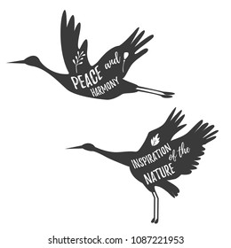 Two Cranes vintage logo template with inspiration text