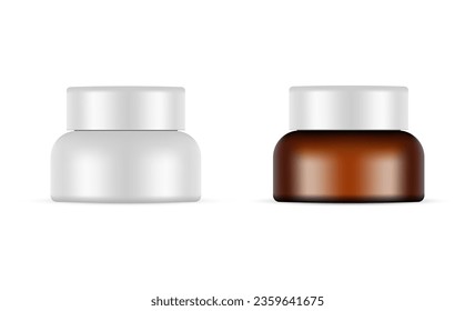 Two Cream Jars Mockups, Plastic And Amber, Isolated on White Background. Vector Illustration