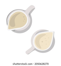 Two creamers for milk or cream top view, vector