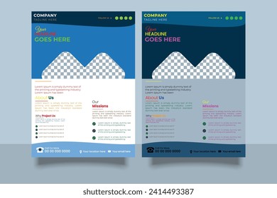 Dos plantillas de diseño de folleto empresarial creativo. Moderna plantilla de viajero de negocios corporativos. Plantilla de viajero de la Agencia de Marketing Digital, Diseño de viajero de negocios, Vector. archivo de pasos 6.