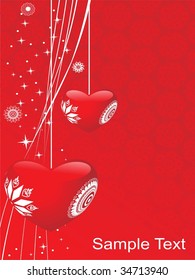 two creative hanging heart with red background