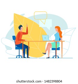 Two Creative Office Colleagues, Man and Woman, Brainstorming in Conference Room, Discussing Business Issues, Talking Shop, Sharing Ideas in Productive, Easy and Informal Atmosphere Trendy Office