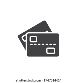 Two credit cards vector icon. filled flat sign for mobile concept and web design. 2 bank cards glyph icon. Symbol, logo illustration. Vector graphics