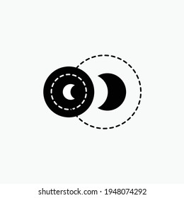 Two crescent moon in black white circle. Space moon star astronomy eclipse abstract sun dark abstrak, vector, symbol, logo, icon, sign, Illustration Minimalist.