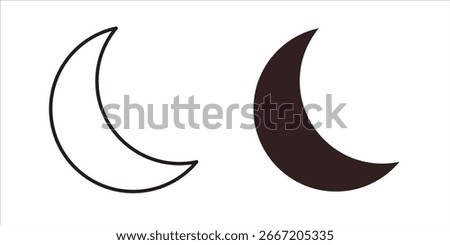 Two crescent moon icons, one outline and one filled, isolated on white. Simple, minimalist design.