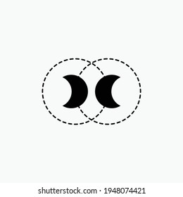 Two crescent moon opposite each other. Space moon star astronomy eclipse abstract sun dark abstrak, vector, symbol, logo, icon, sign, Illustration Minimalist.