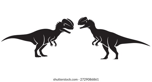 Zwei kammförmige Dinosaurier einander gegenüberliegend in Profil Silhouetten