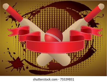 two cricket bats  with red  ribbon grunge