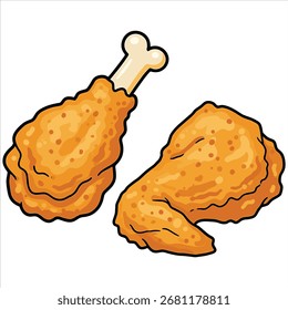 Dos trozos de pollo frito crujiente aislados en blanco

