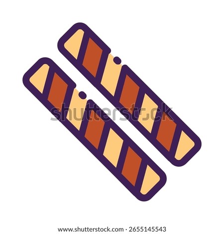 Two Crispy Wafer Sticks with Diagonal Brown and Beige Stripes
